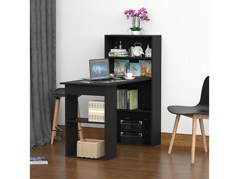 Bureau informatique 120L x 55l x 120H cm bibliothèque adjacente multi-rangements noir