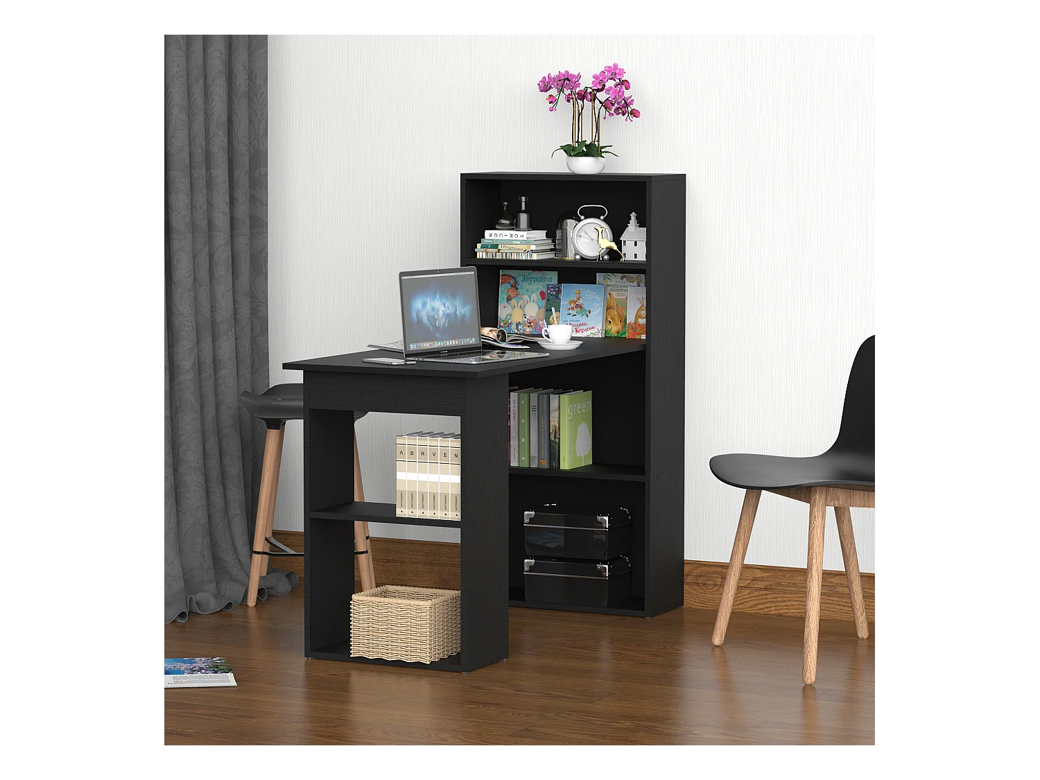 Bureau informatique 120L x 55l x 120H cm bibliothèque adjacente multi-rangements noir