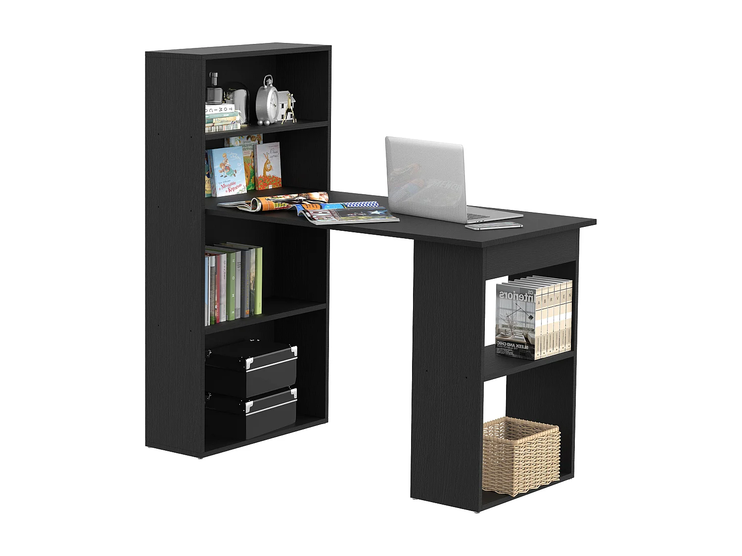 Bureau informatique 120L x 55l x 120H cm bibliothèque adjacente multi-rangements noir