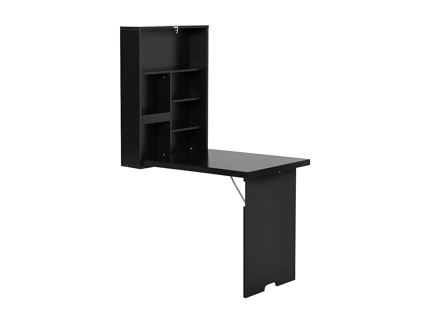 Bureau mural pliable table murale rabattable suspendue sur pied étagère + tableau à craie intégré MDF noir