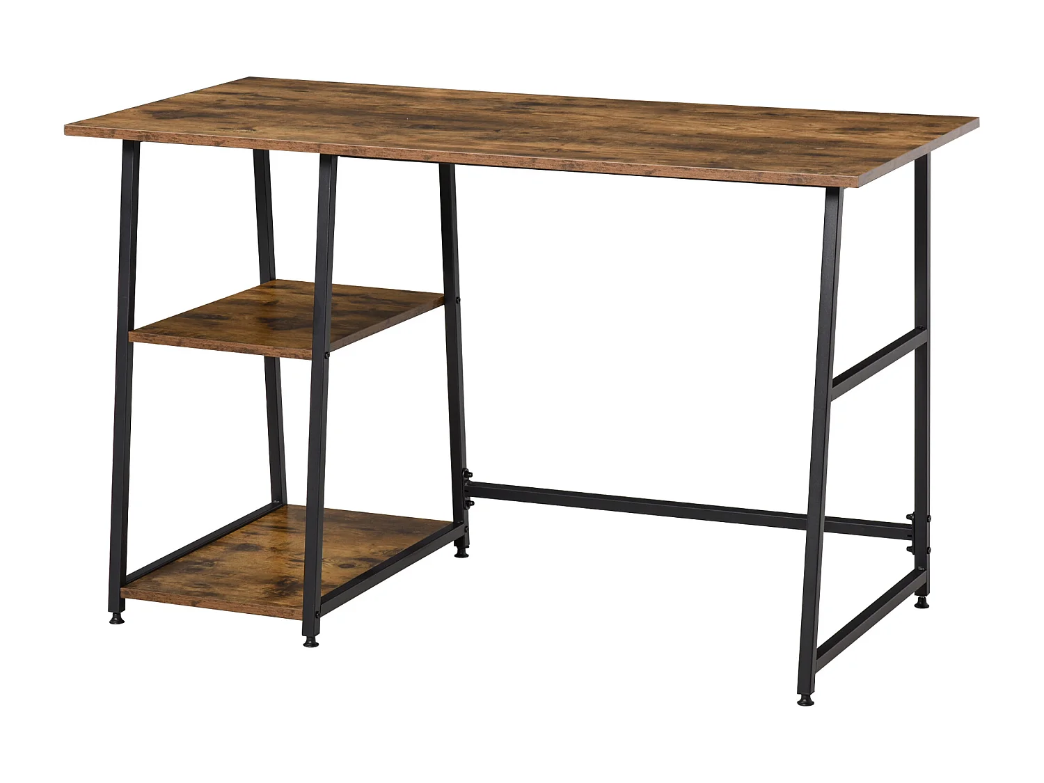 Bureau informatique design industriel 2 étagères panneaux particules aspect vieux bois acier noir