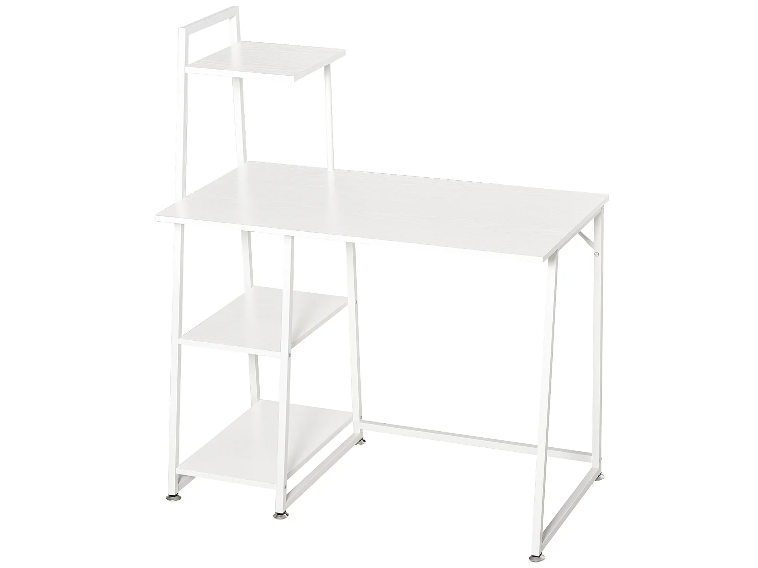 Bureau informatique design contemporain 3 étagères panneaux de particules châssis métal blanc