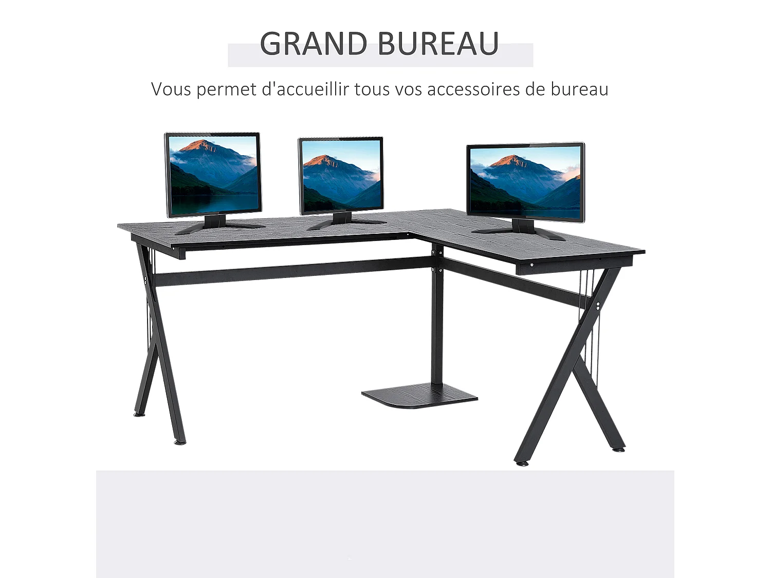 Bureau d'angle informatique design contemporain 155L x 130l x 76H cm MDF acier noir