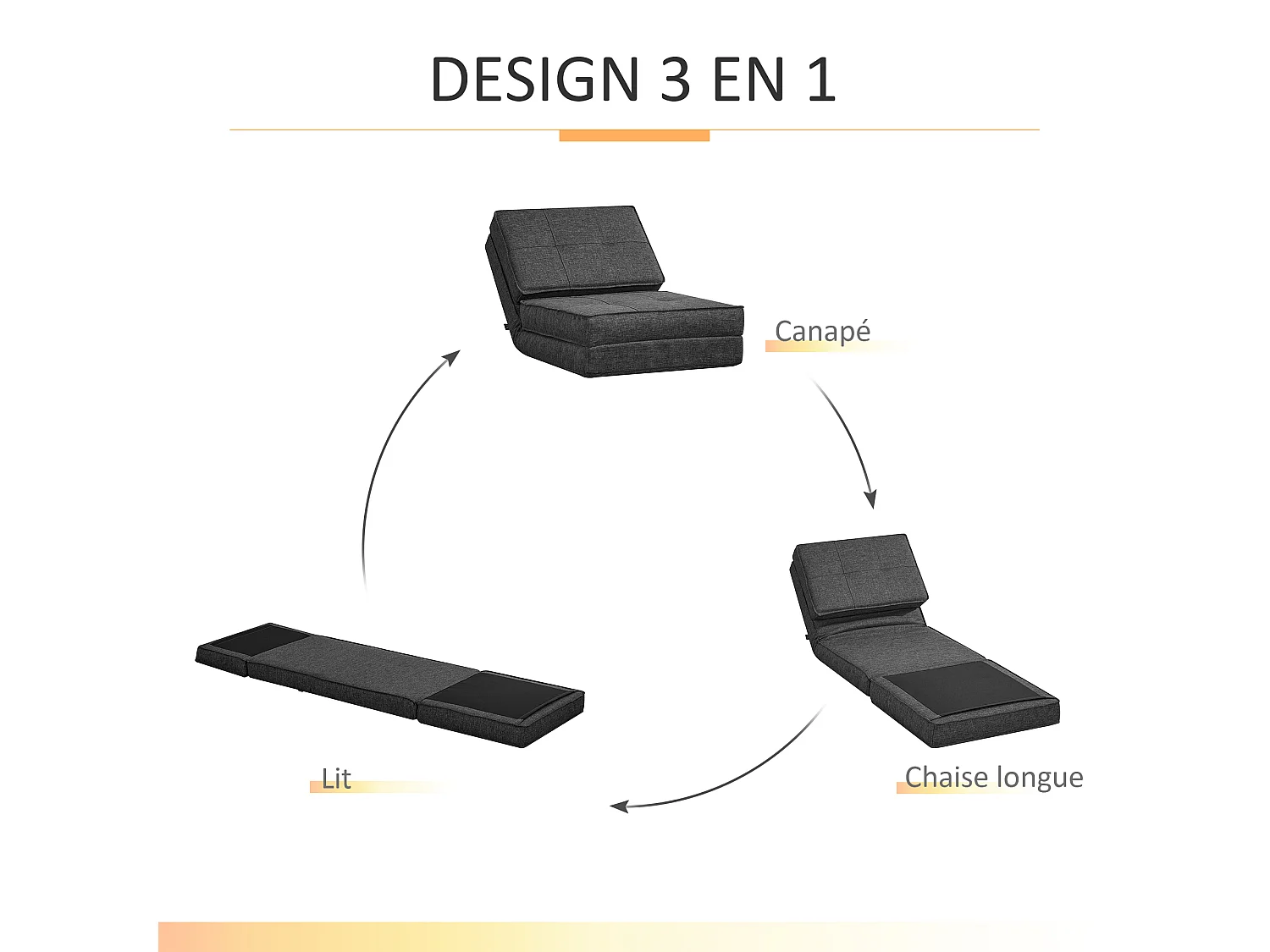 Chauffeuse - matelas d'appoint pliant - fauteuil convertible - inclinaison dossier réglable 5 positions - tissu polyester aspect lin gris