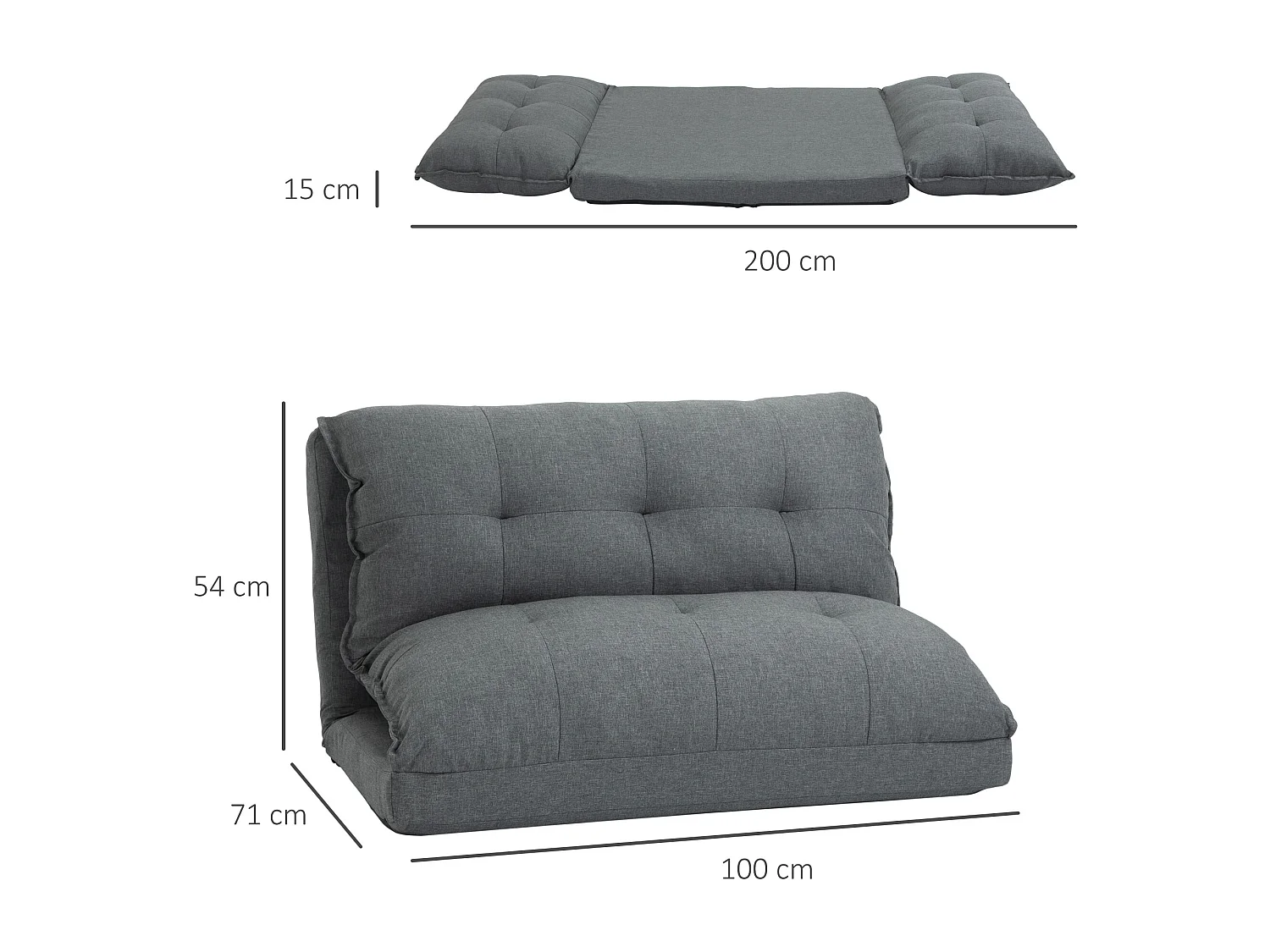 Chauffeuse - matelas d'appoint pliant - fauteuil convertible - inclinaison dossier réglable 13 positions - tissu lin gris