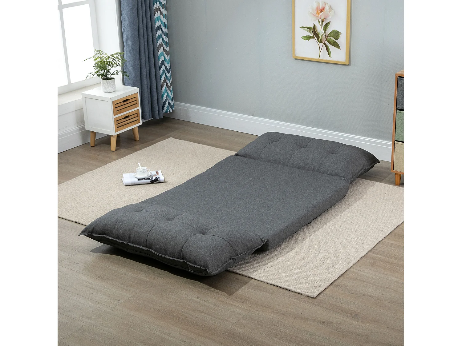 Chauffeuse - matelas d'appoint pliant - fauteuil convertible - inclinaison dossier réglable 13 positions - tissu lin gris