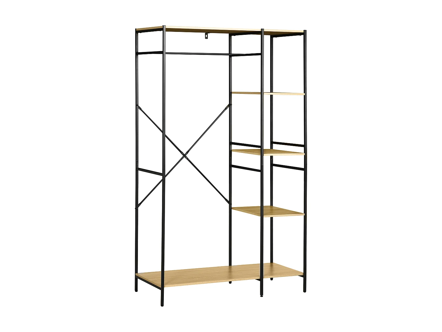 Penderie portant à vêtements style industriel en métal avec tringle et 4 étagères - dim. 100L x 46L x 170,5H cm - métal aspect chêne clair