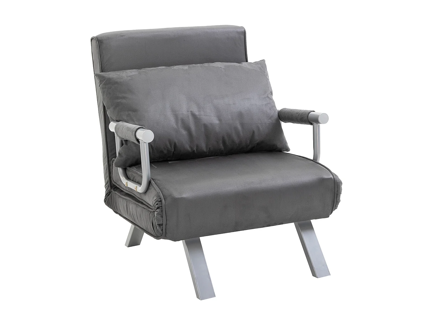 Fauteuil chauffeuse canapé-lit convertible 1 place déhoussable grand confort coussin pieds accoudoirs métal suède gris
