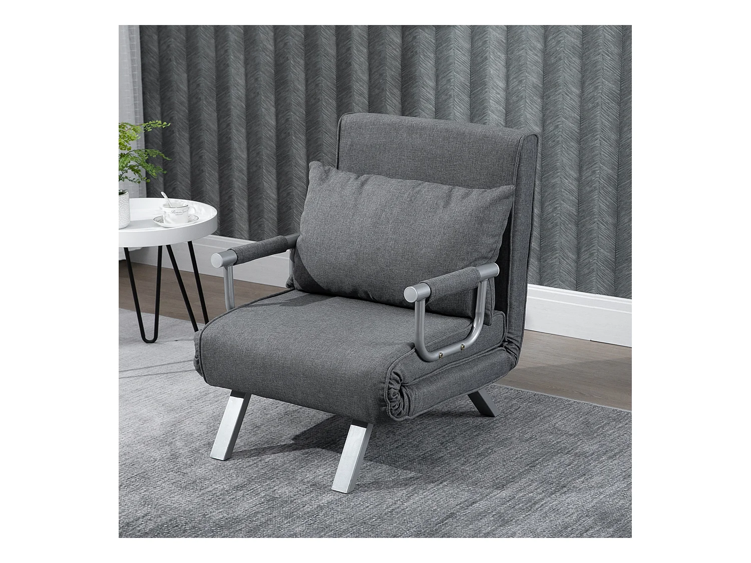 Fauteuil chauffeuse canapé-lit convertible 1 place déhoussable grand confort coussin pieds accoudoirs métal suède gris