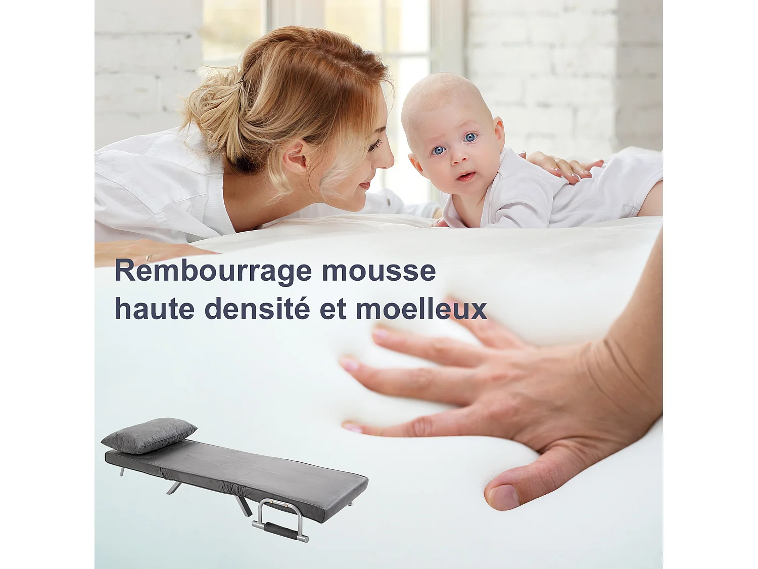 Fauteuil chauffeuse canapé-lit convertible 1 place déhoussable grand confort coussin pieds accoudoirs métal suède gris