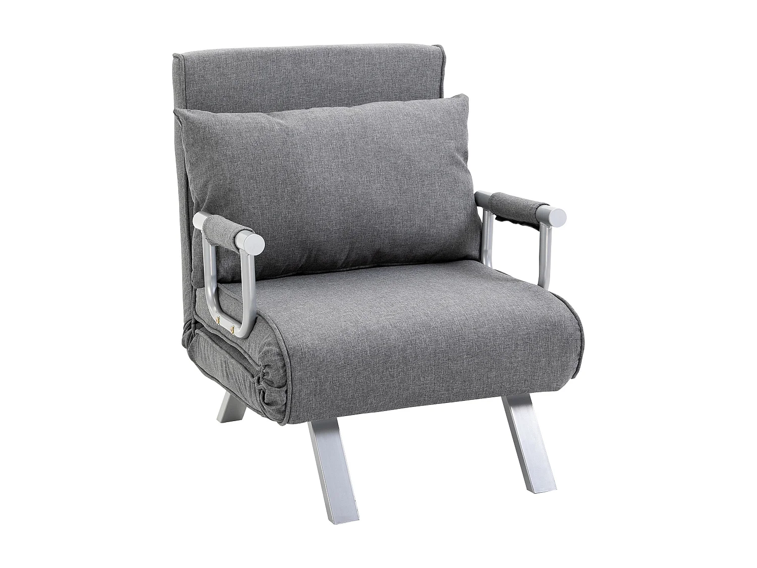 Fauteuil chauffeuse canapé-lit convertible 1 place déhoussable grand confort coussin pieds accoudoirs métal lin gris clair