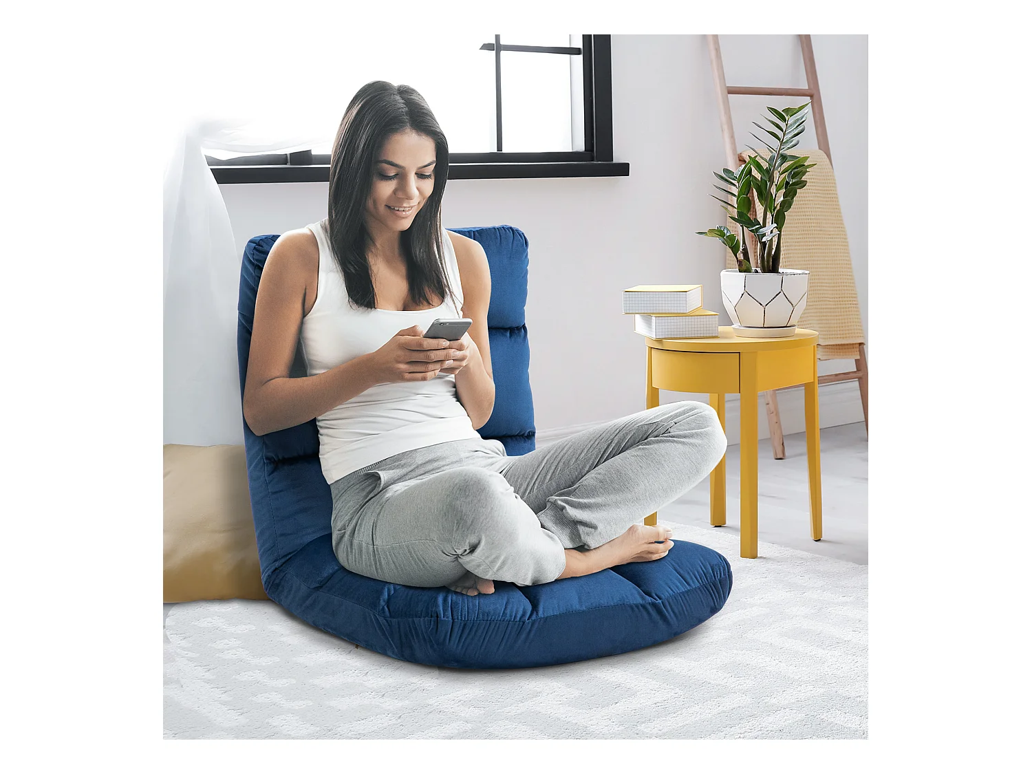 Fauteuil convertible fauteuil paresseux grand confort inclinaison dossier multipositions 90°-180° flanelle polyester capitonné bleu roi