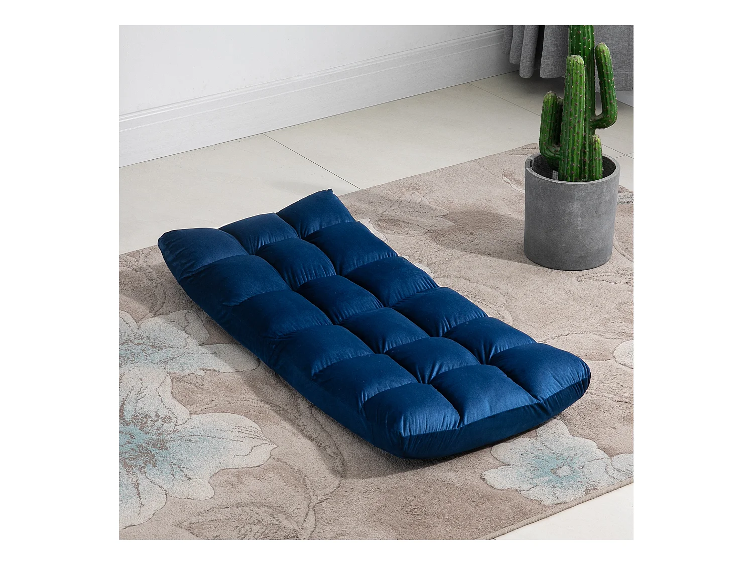 Fauteuil convertible fauteuil paresseux grand confort inclinaison dossier multipositions 90°-180° flanelle polyester capitonné bleu roi