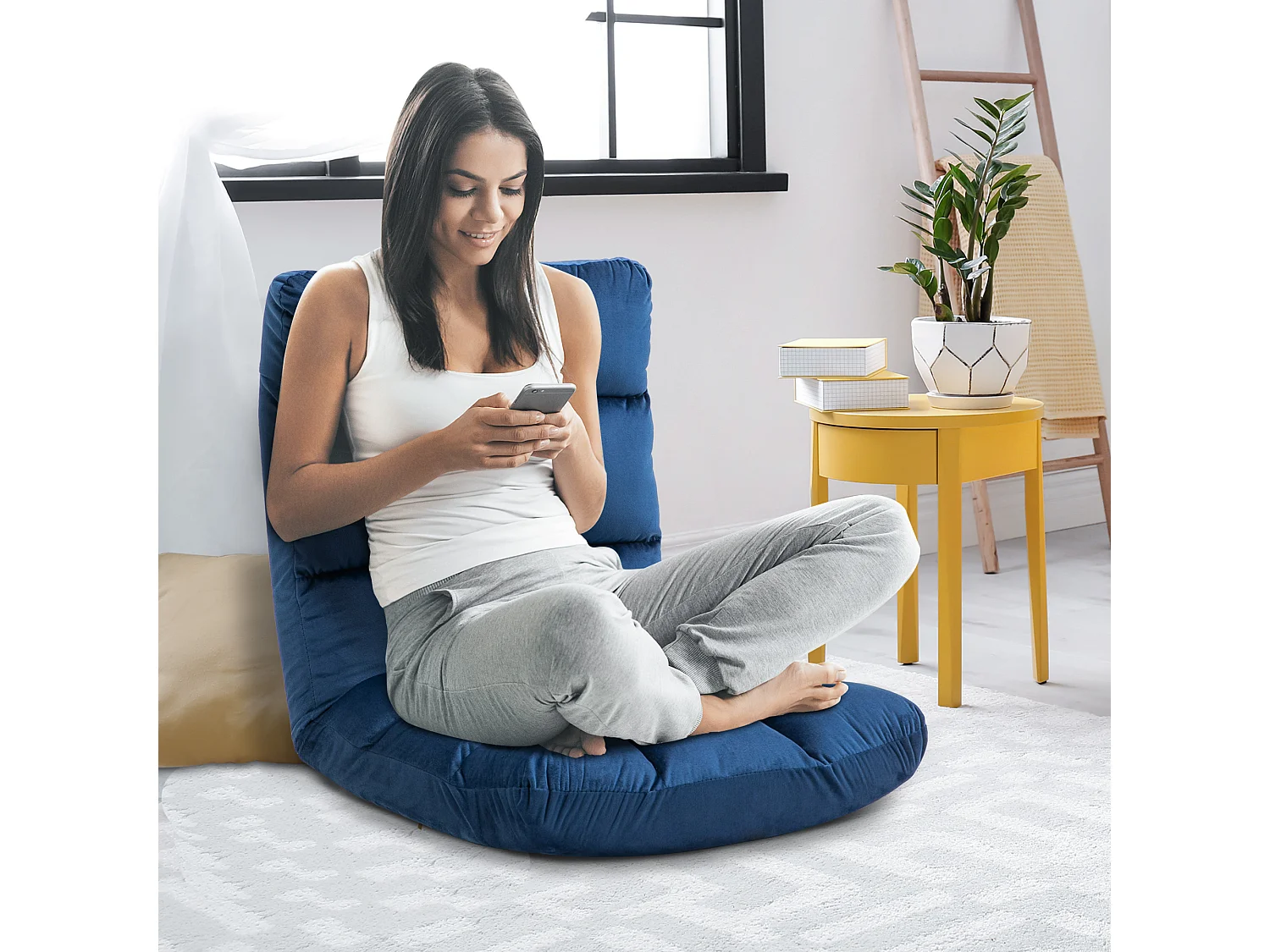 Fauteuil convertible fauteuil paresseux grand confort inclinaison dossier multipositions 90°-180° flanelle polyester capitonné bleu roi