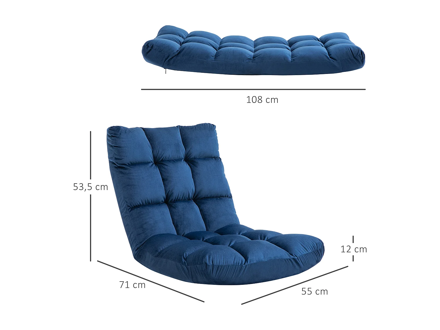 Fauteuil convertible fauteuil paresseux grand confort inclinaison dossier multipositions 90°-180° flanelle polyester capitonné bleu roi
