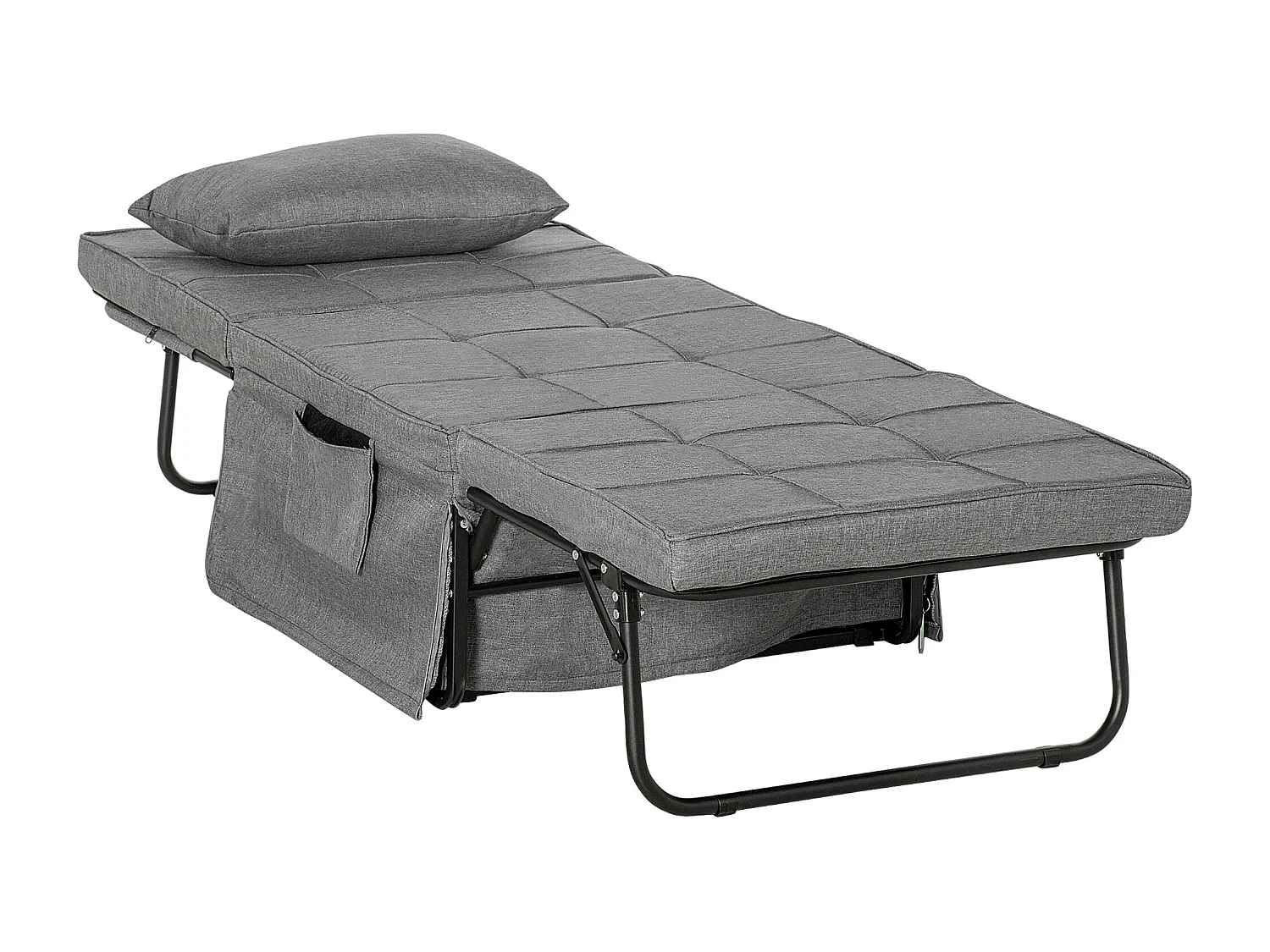 Fauteuil relax canapé pouf lit d'appoint 4 en 1 dossier inclinable 5 niveaux repose-pied rabattable châssis acier noir polyester gris