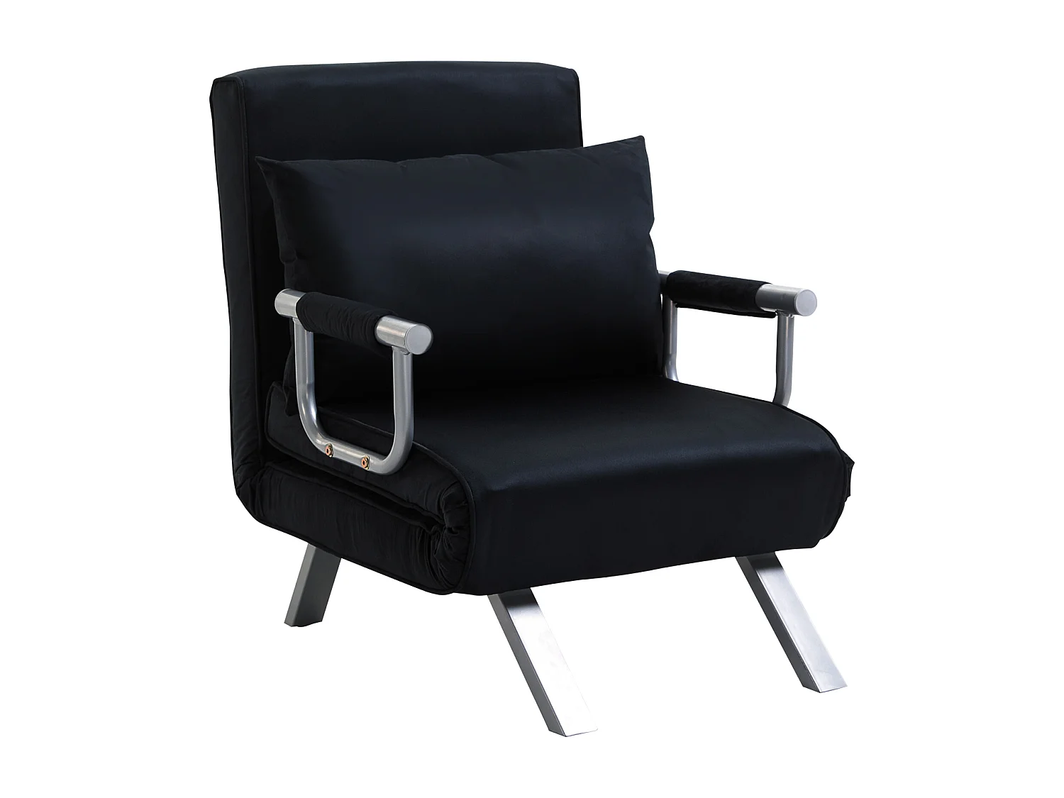 Fauteuil chauffeuse canapé-lit convertible 1 place déhoussable grand confort coussin pieds accoudoirs métal suède noir