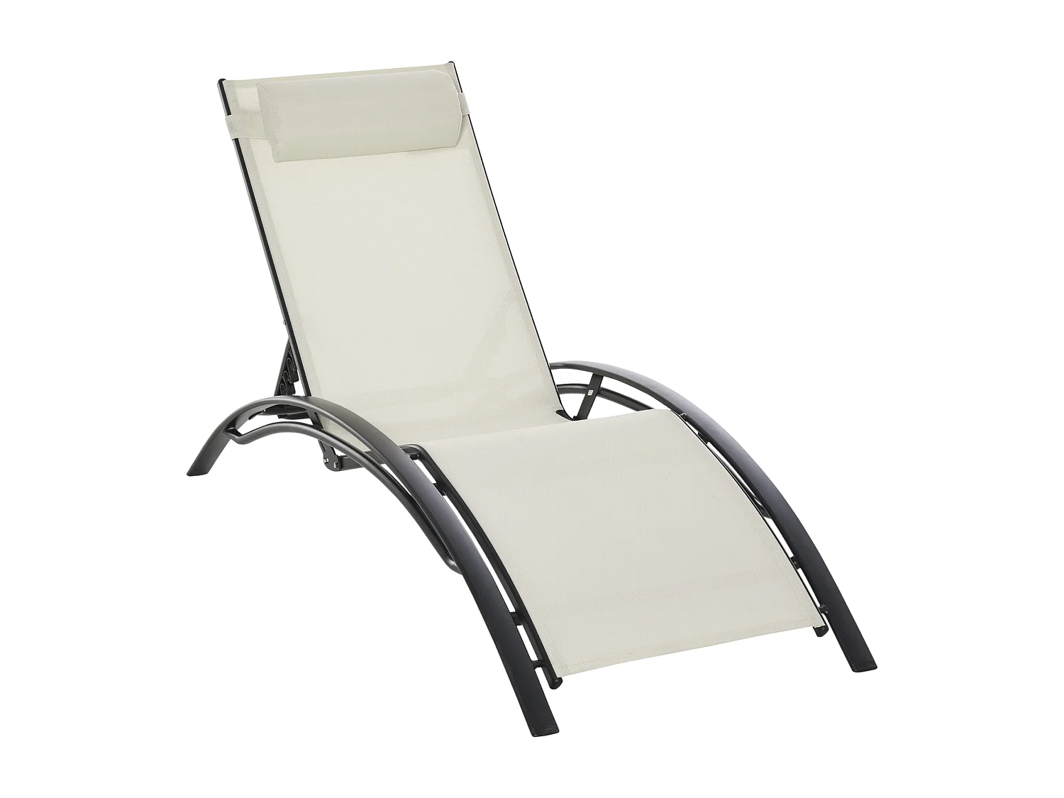 Bain de soleil transat design contemporain inclinable multi-positions tétière amovible incluse alu textilène beige