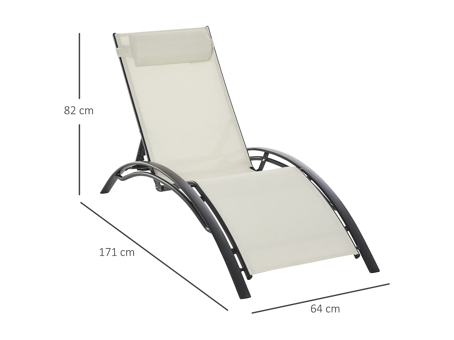 Bain de soleil transat design contemporain inclinable multi-positions tétière amovible incluse alu textilène beige