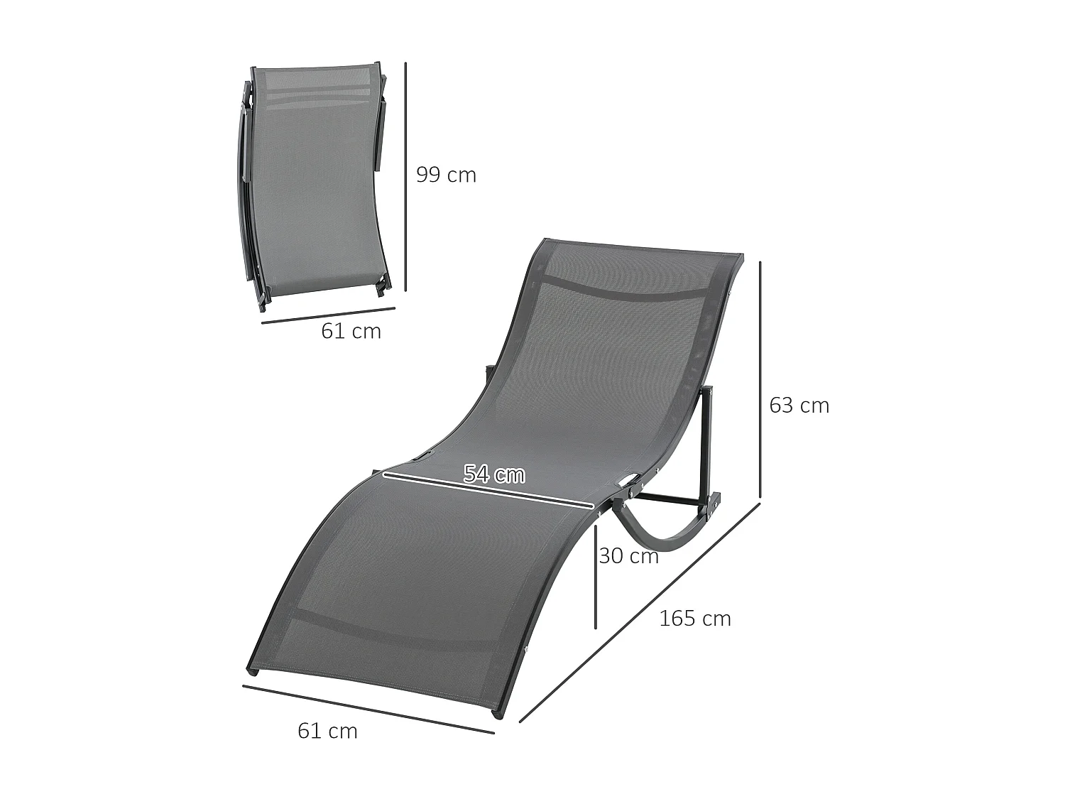 Lot de 2 bains de soleil pliables design contemporain - lot de 2 transats ergonomiques - alu. textilène anthracite