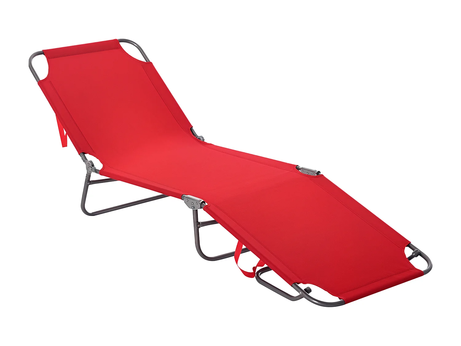 Bain de soleil transat pliable dossier réglable multipositions métal et polyester rouge