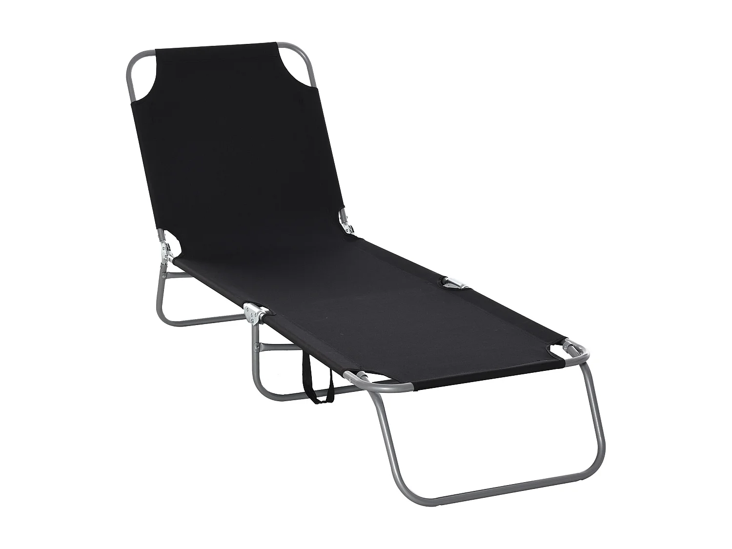 Bain de soleil transat pliable dossier réglable multipositions métal et polyester noir