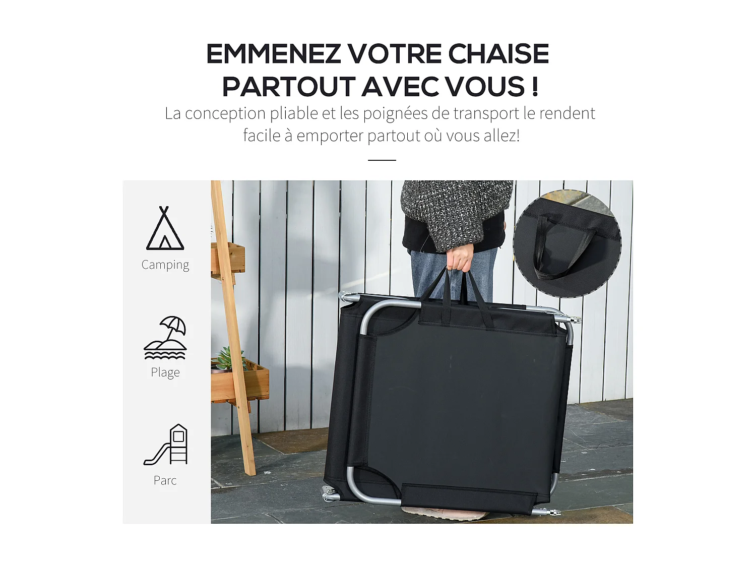 Bain de soleil transat pliable dossier réglable multipositions métal et polyester noir