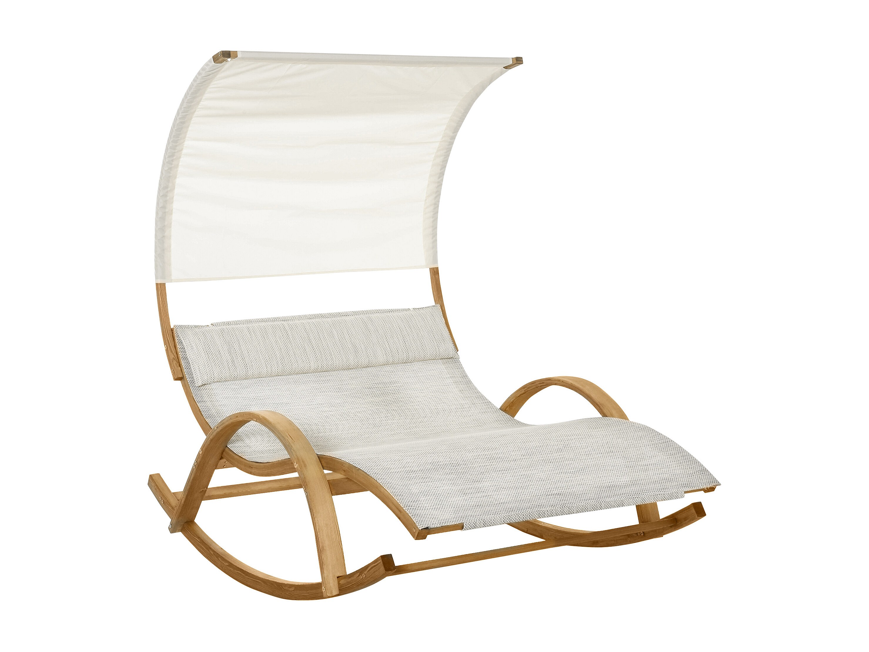 GOPLUS Transat à Bascule Double 2 Personnes – Lit De Jardin Avec Auvent Pare-Soleil, Oreillers Confort, Cadre Métal Robuste, Charge Max 300 Kg – Beige Idéal Patio Piscine