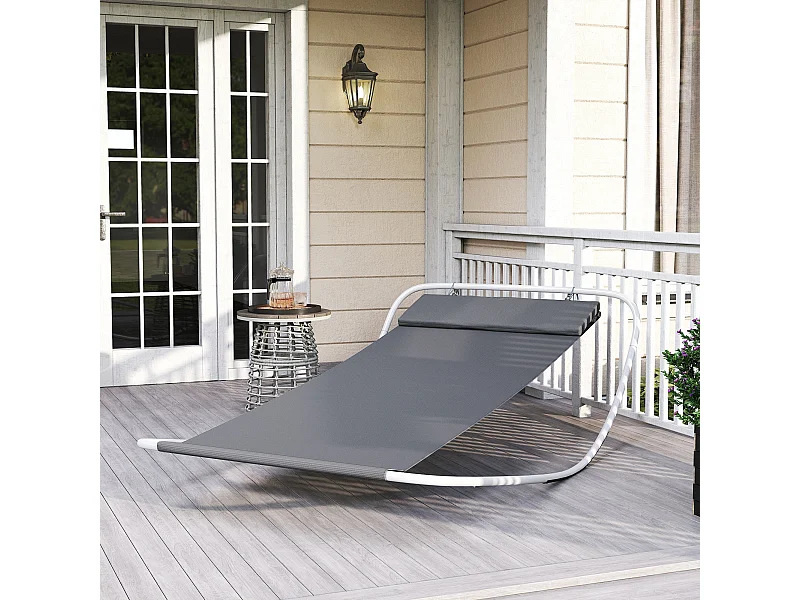 Bain de soleil transat de jardin bascule hamac 212L x 130l x 60H cm gris