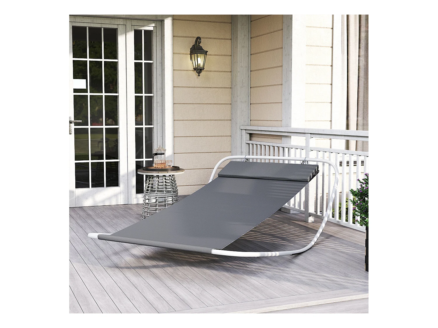 Bain de soleil transat de jardin bascule hamac 212L x 130l x 60H cm gris