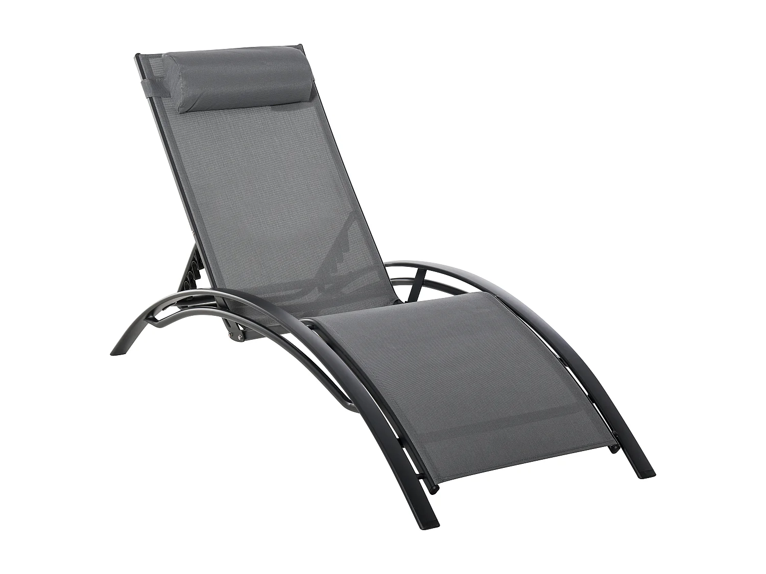 Bain de soleil transat design contemporain inclinable multi-positions tétière amovible incluse alu textilène gris