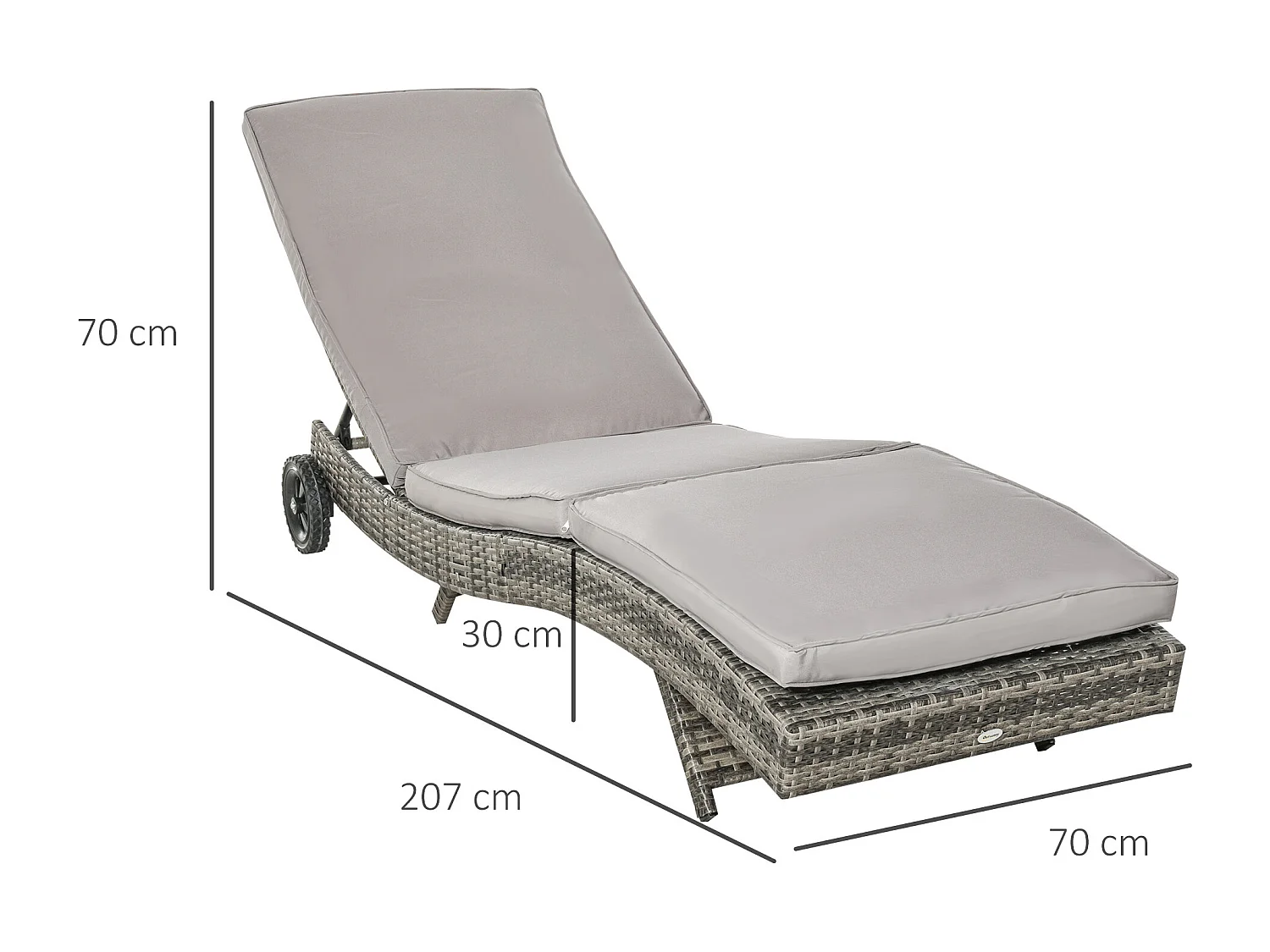 Bain de soleil transat grand confort - dossier inclinable 5 positions roulettes - matelas déhoussable inclus - résine tressée grise