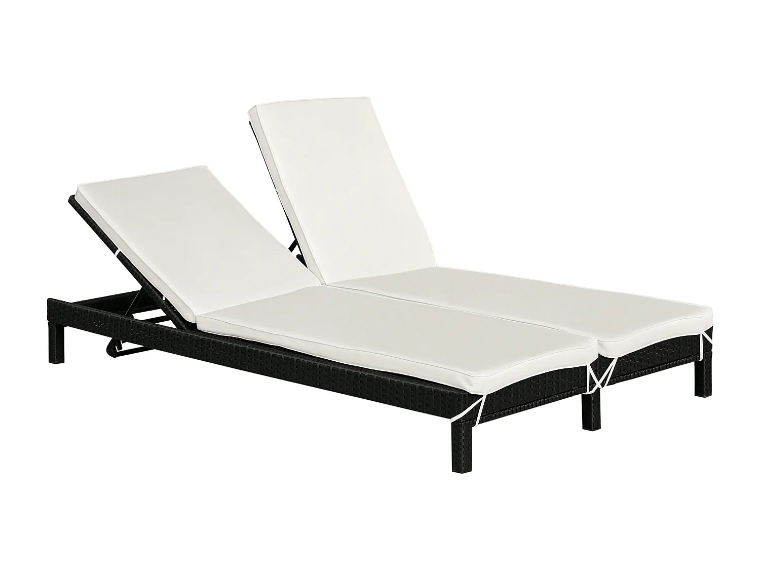 Bain de soleil transat 2 places - grand confort - dossier inclinable multi-positions - matelas fournis crème - résine tressée 4 fils noir