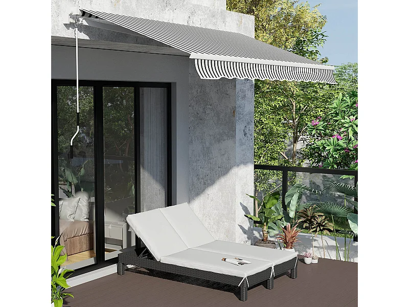 Bain de soleil transat 2 places - grand confort - dossier inclinable multi-positions - matelas fournis crème - résine tressée 4 fils noir