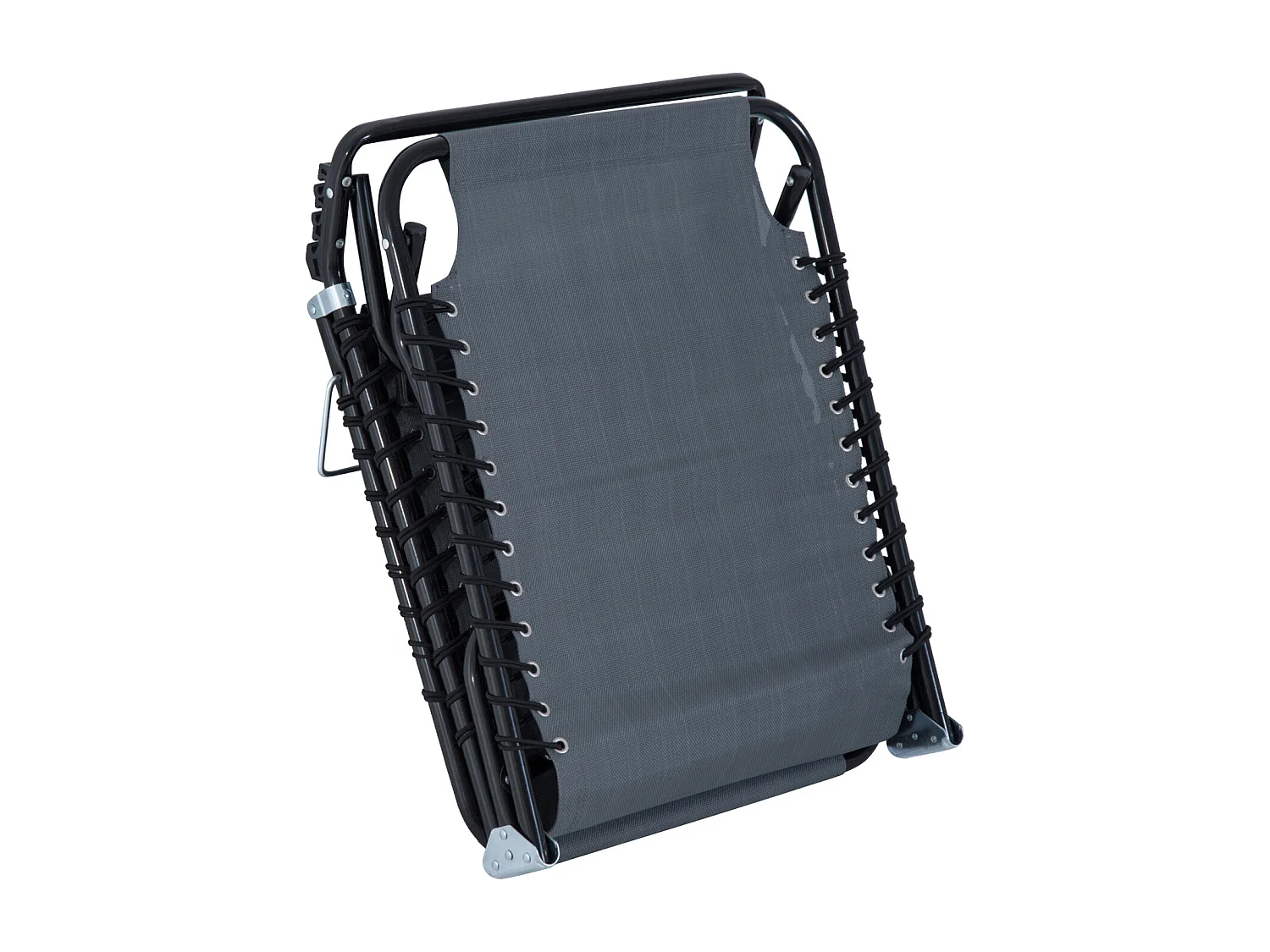 Bain de soleil transat pliable dossier inclinable multi-positions acier thermoplastique lacets élastiques noir textilène gris