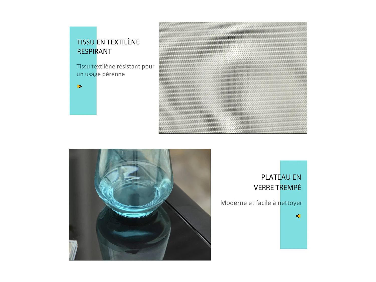 Lot de 2 bains de soleil design contemporain table basse plateau verre trempé métal époxy textilène grège