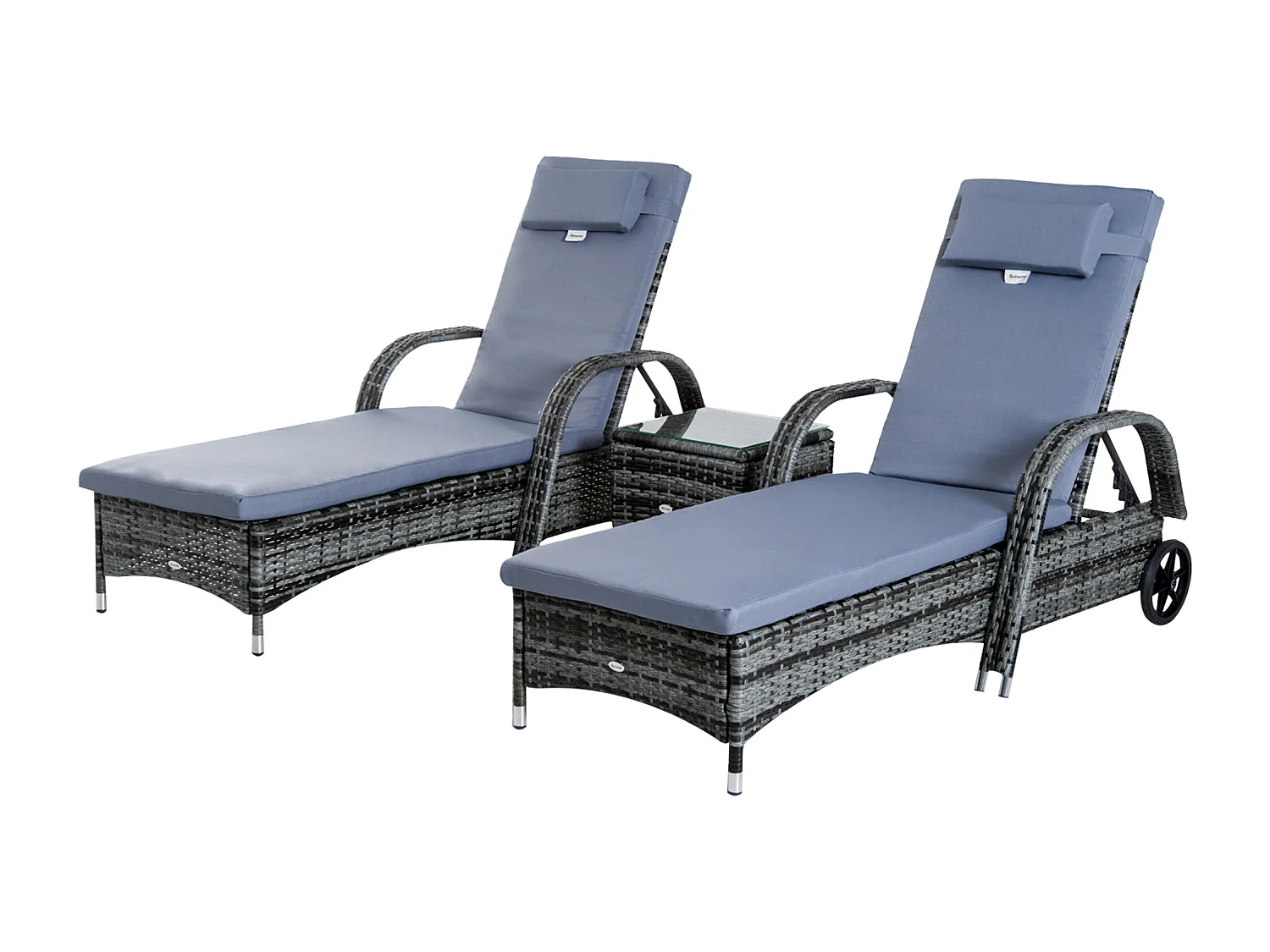 Lot de 2 bains de soleil inclinables tout confort avec table d'appoint résine tressée gris