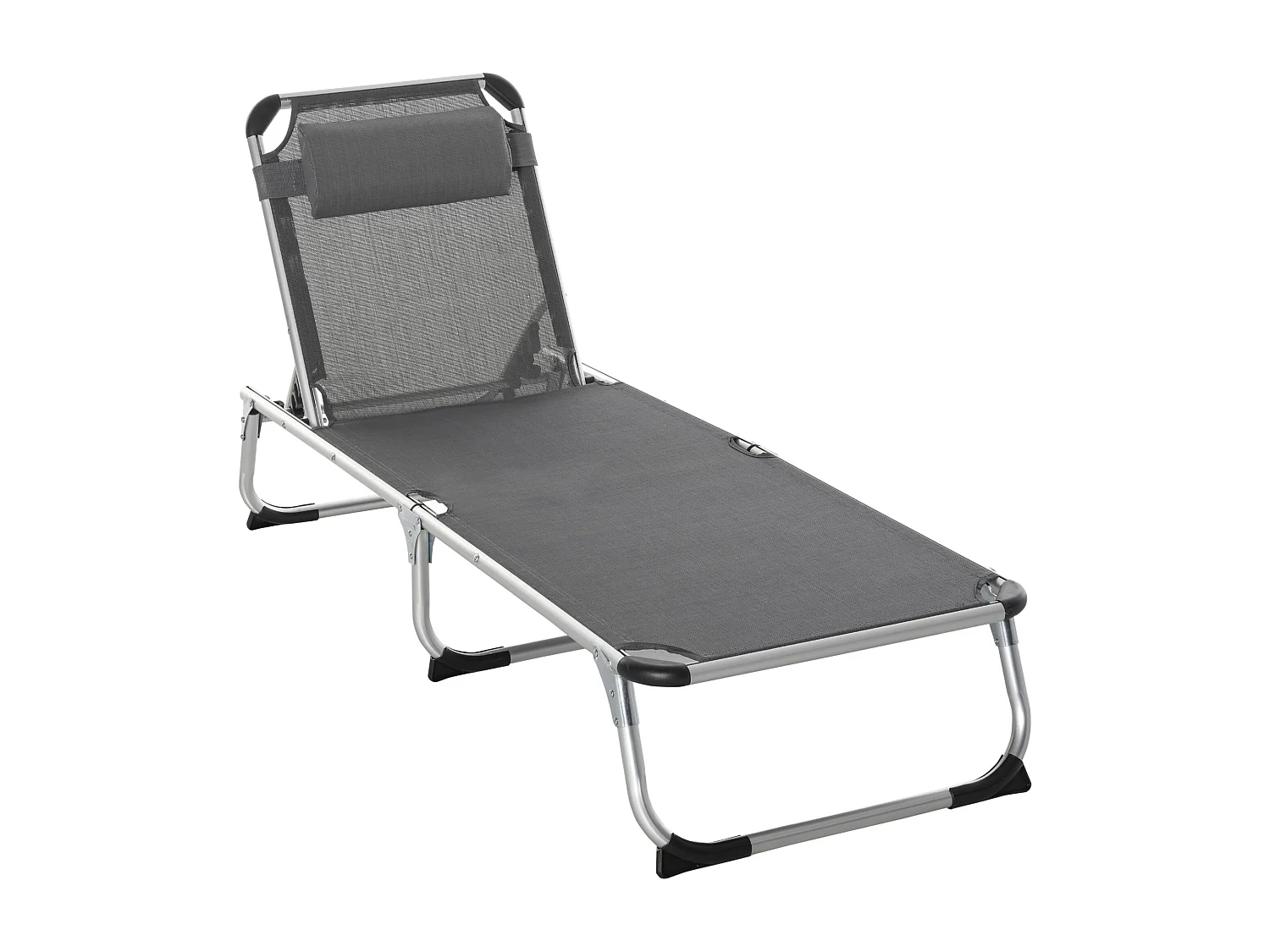Bain de soleil transat pliable grand confort dossier réglable multi-position tétière alu. textilène gris