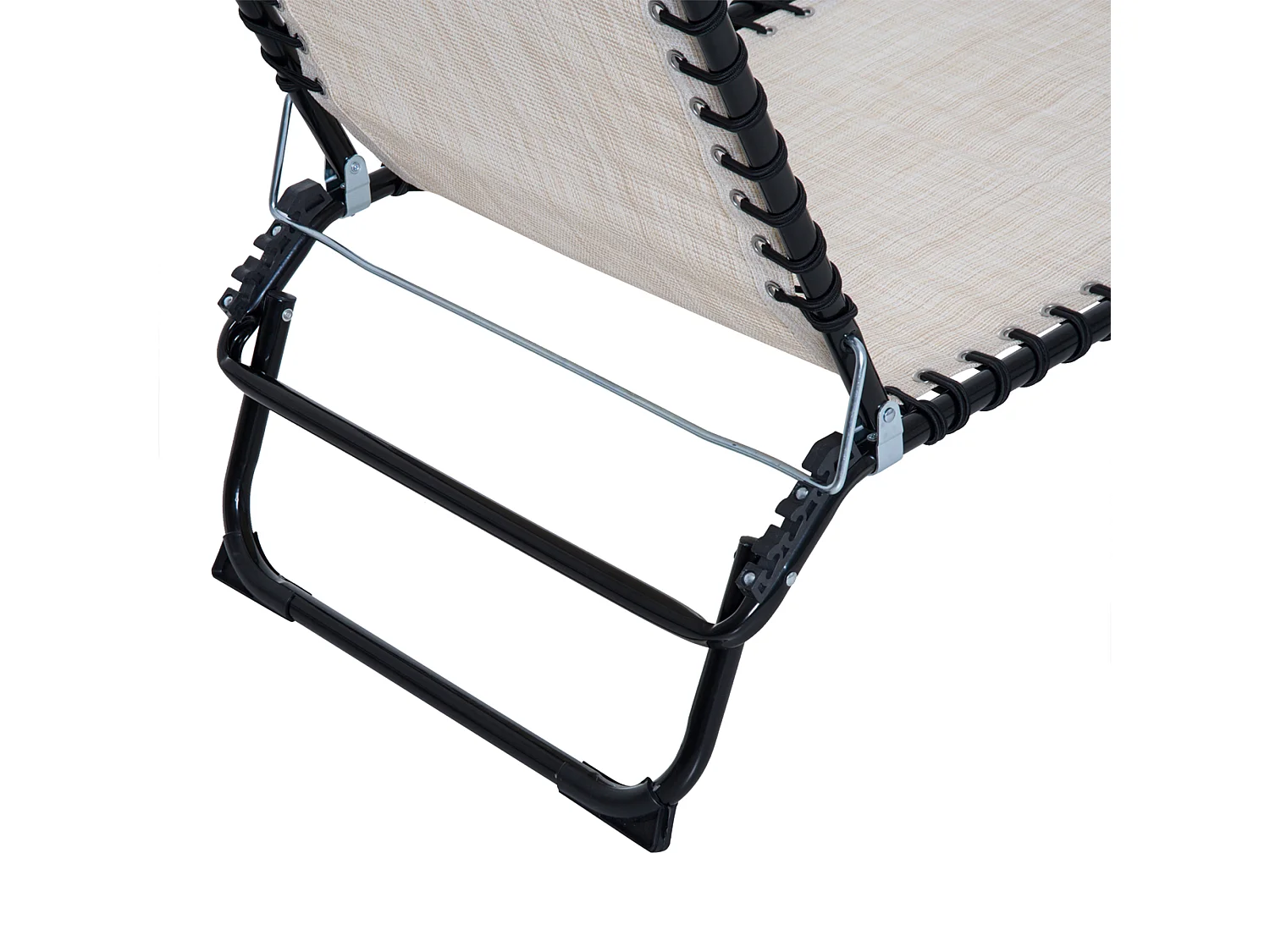 Bain de soleil transat pliable dossier inclinable multi-positions acier thermoplastique lacets élastiques noir textilène crème