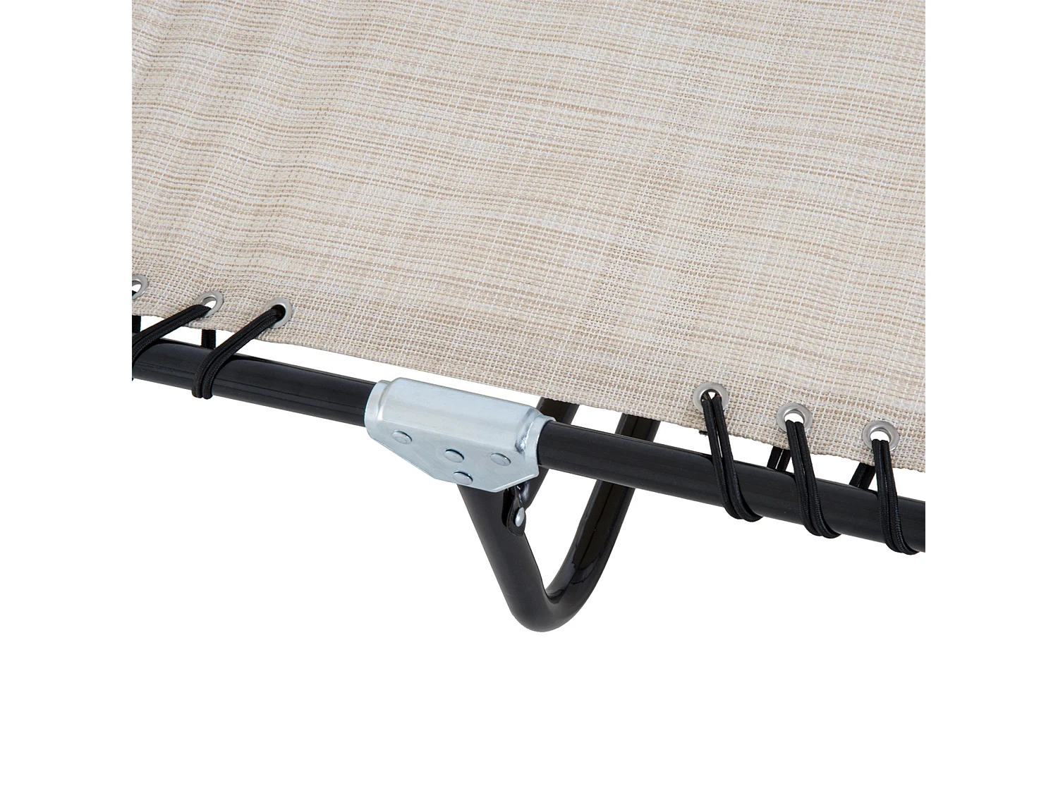 Bain de soleil transat pliable dossier inclinable multi-positions acier thermoplastique lacets élastiques noir textilène crème