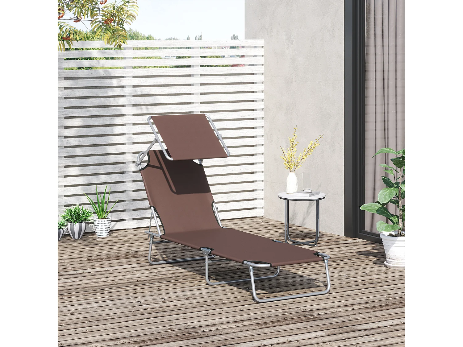 Transat bain de soleil pliable grand confort dossier et pare-soleil réglable multi-positions chocolat