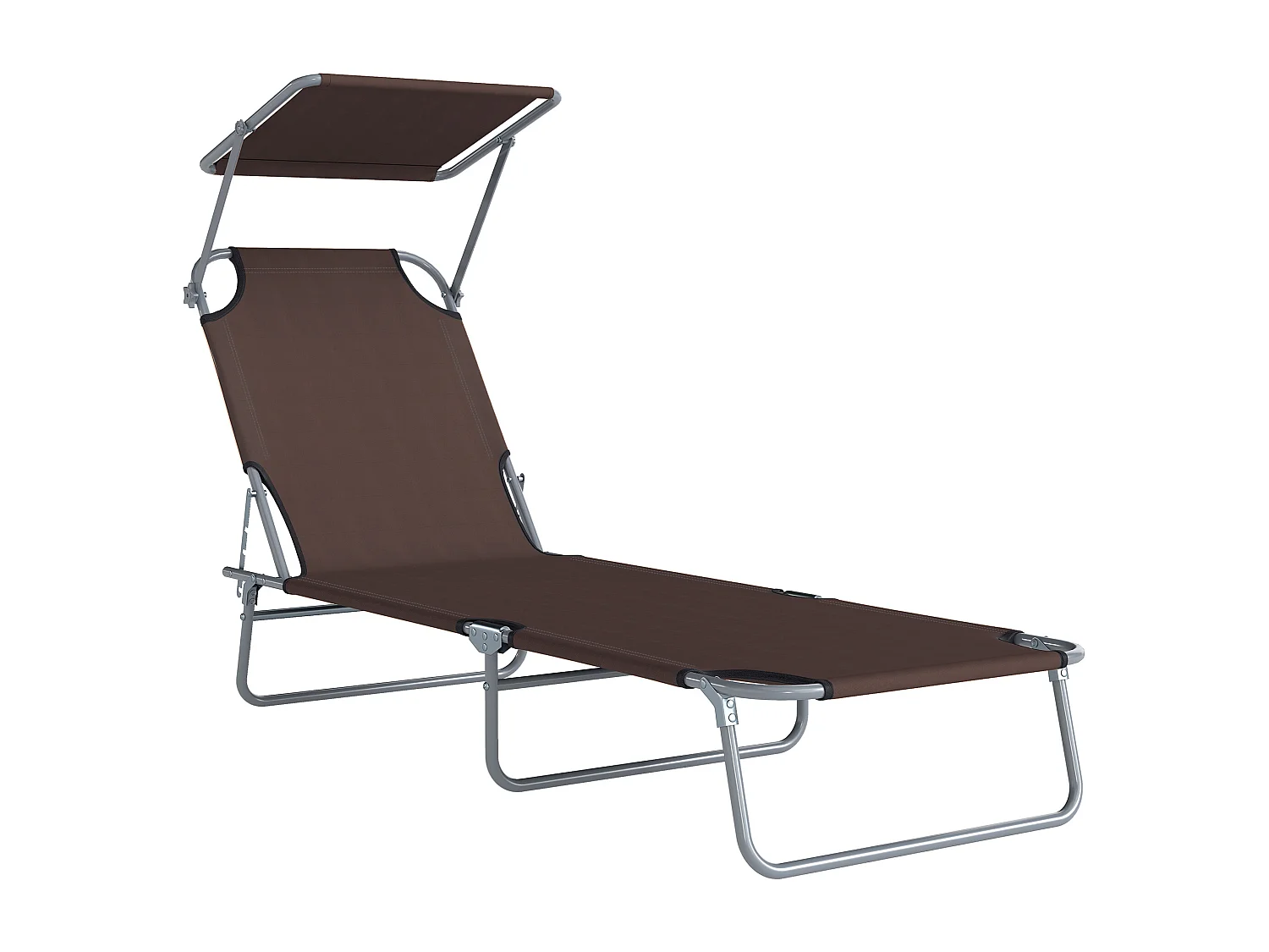 Transat bain de soleil pliable grand confort dossier et pare-soleil réglable multi-positions chocolat