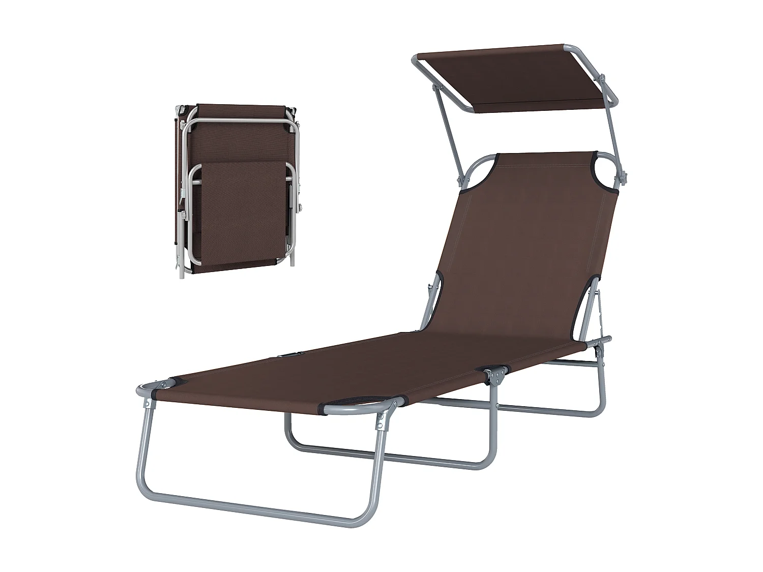 Transat bain de soleil pliable grand confort dossier et pare-soleil réglable multi-positions chocolat
