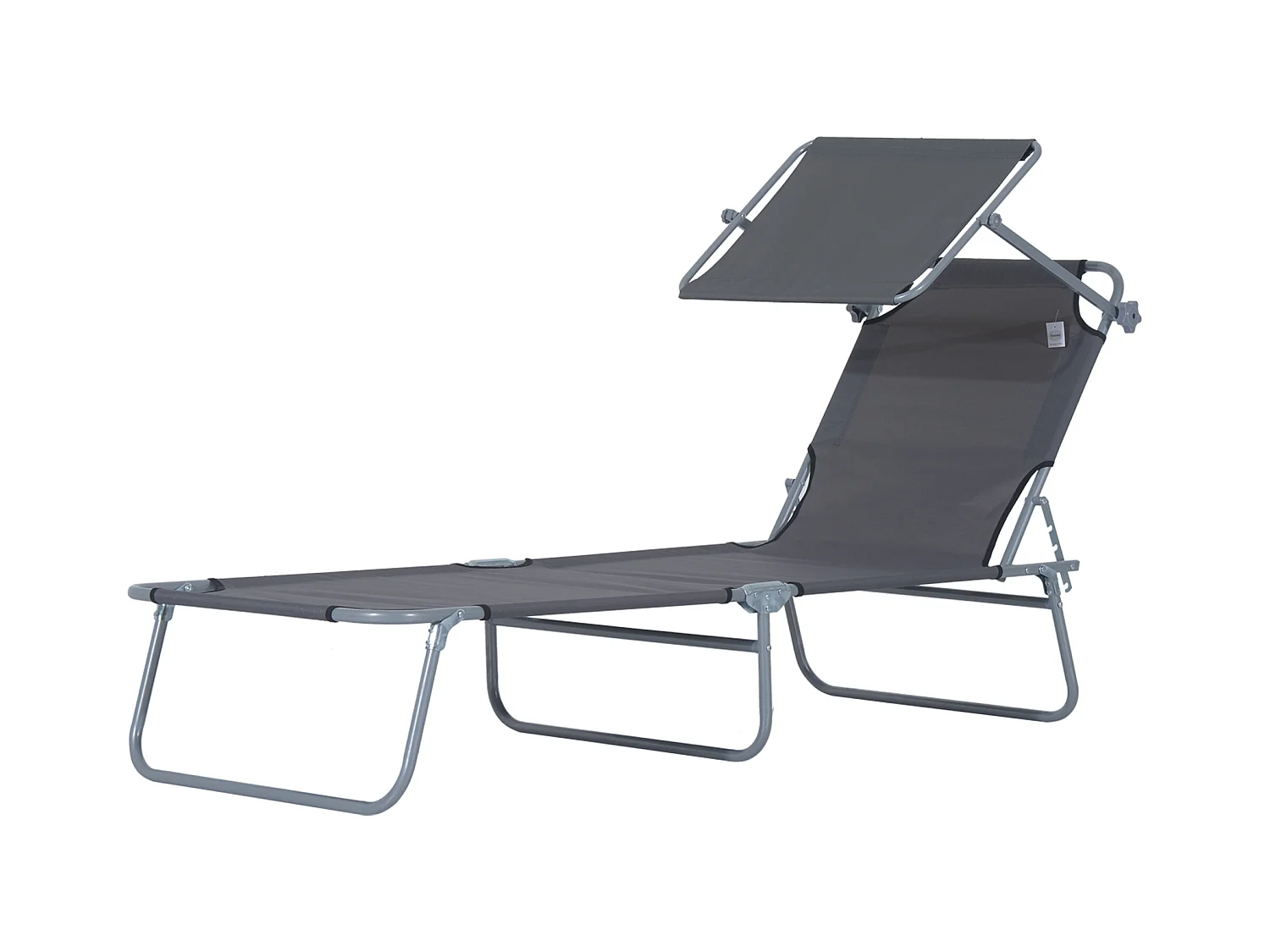 Transat bain de soleil pliable grand confort dossier et pare-soleil réglable multi-positions gris