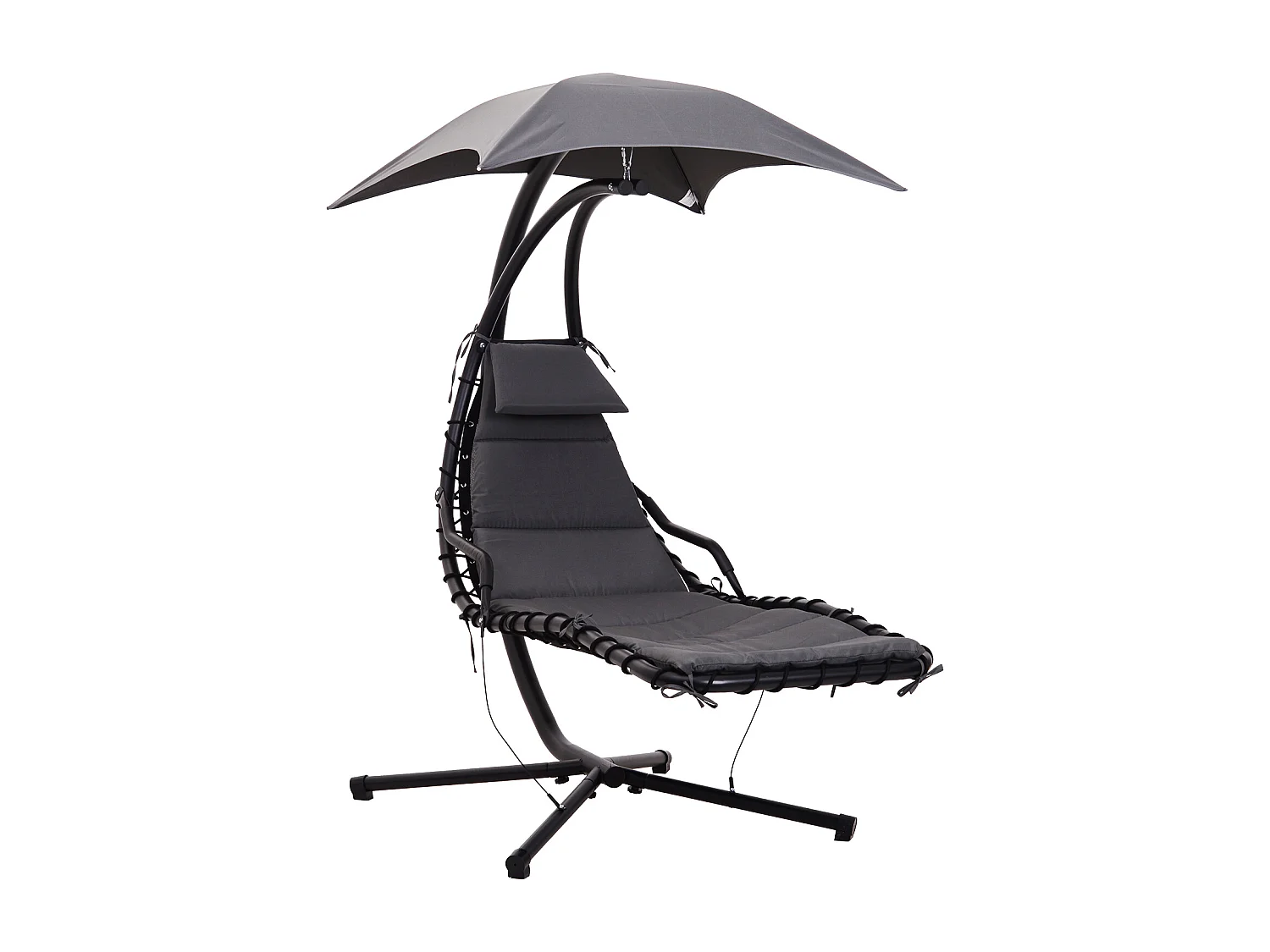 Bain de soleil transat suspendu avec pare-soleil et matelas design contemporain 190L x 115l x 190H cm acier polyester gris foncé noir