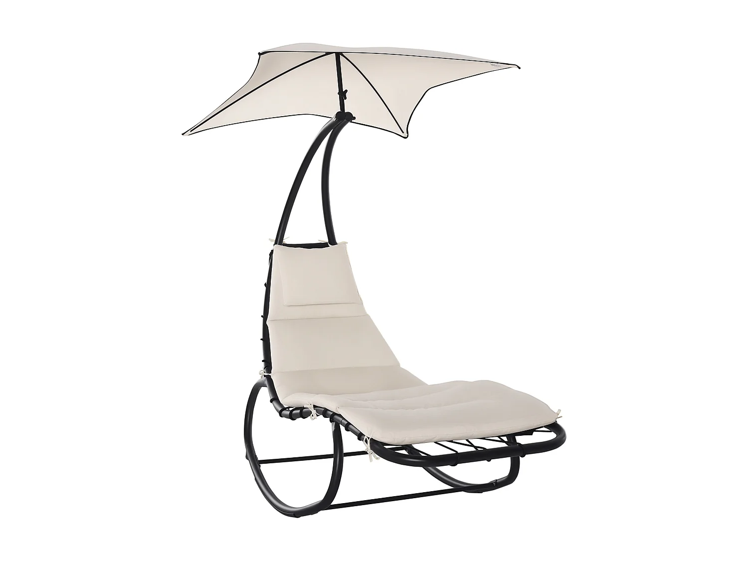 Bain de soleil transat à bascule design contemporain avec pare-soleil, matelas grand confort, tétière métal époxy noir polyester crème