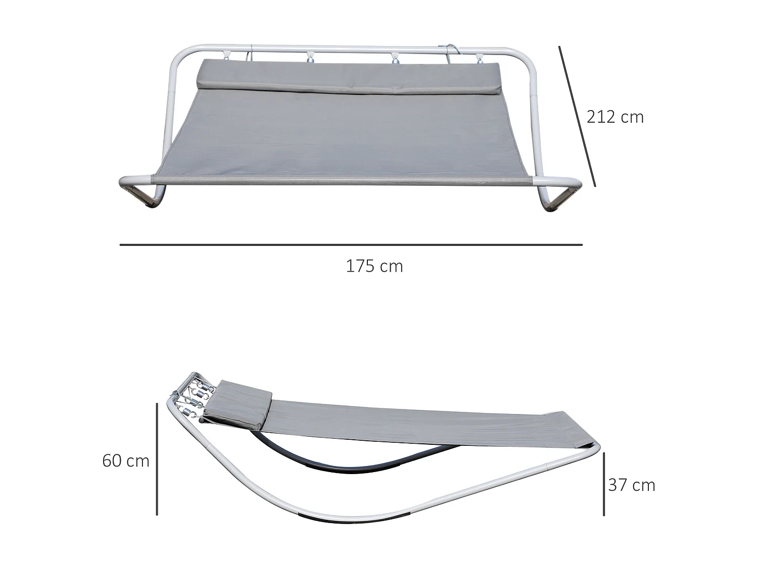 Bain de soleil transat de jardin bascule 2 personnes hamac 2,12 x 1,75 x 0,6 m gris