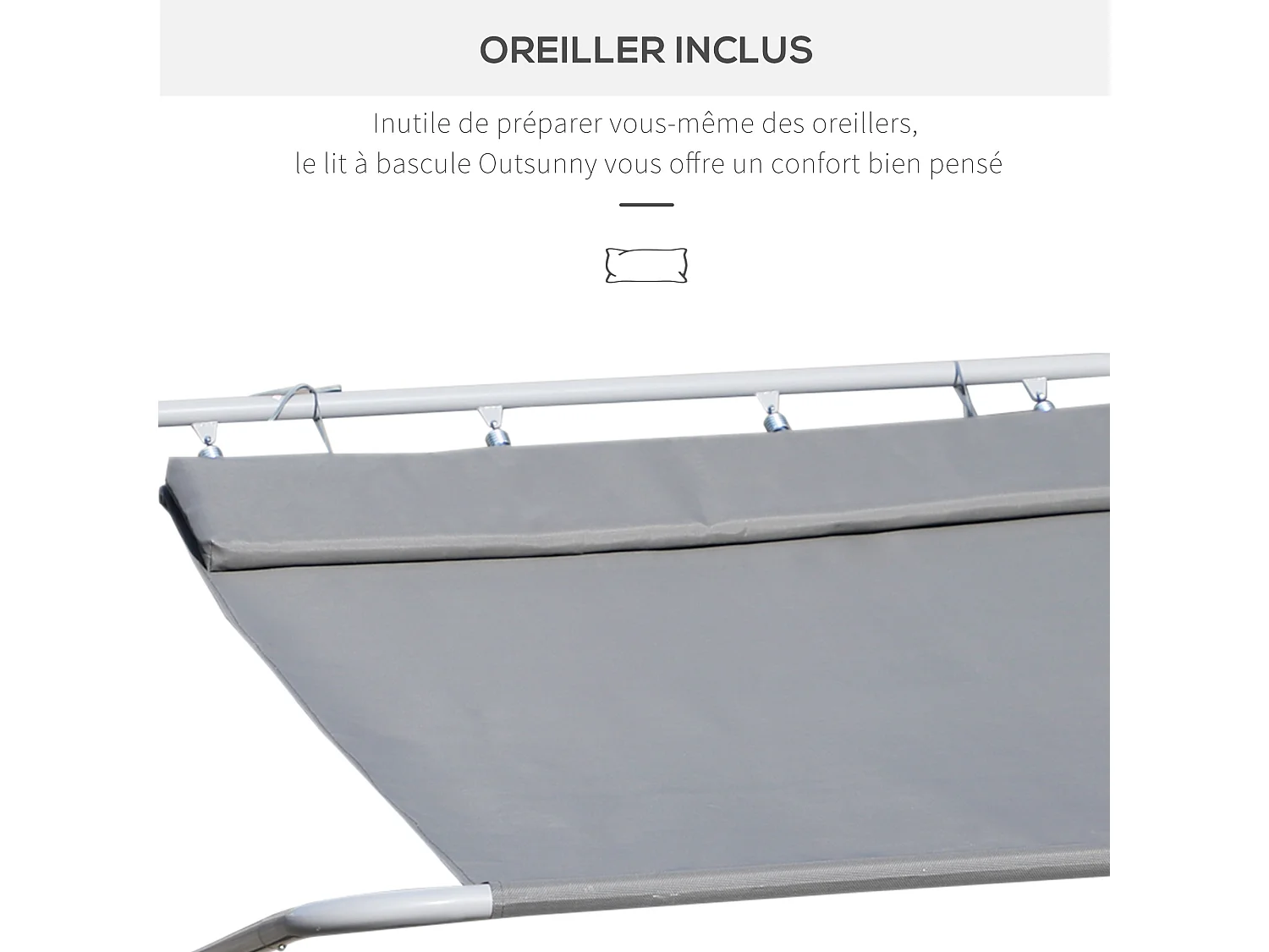 Bain de soleil transat de jardin bascule 2 personnes hamac 2,12 x 1,75 x 0,6 m gris