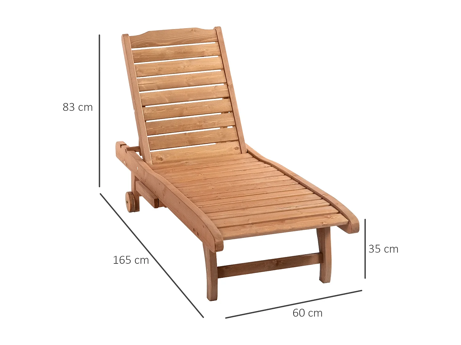 Bain de soleil transat style colonial dossier réglable 3 positions roulettes tablette support bois sapin pré-huilé