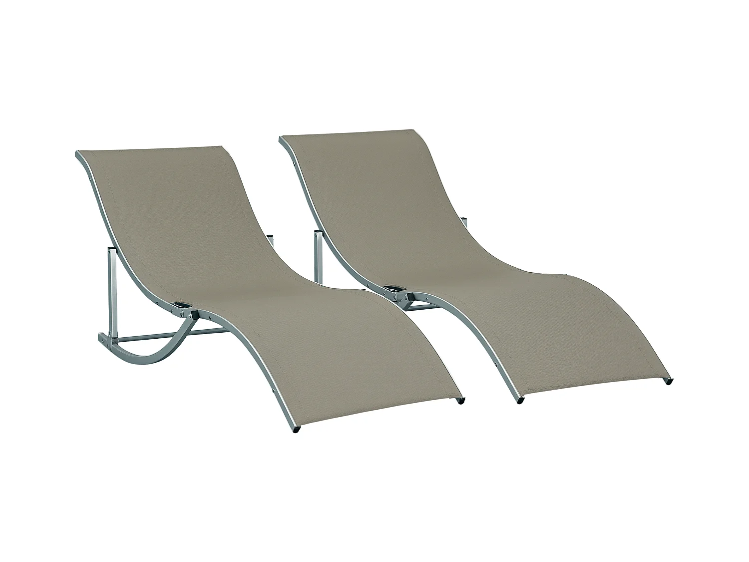 Lot de 2 bains de soleil pliables design contemporain - lot de 2 transats ergonomiques - alu. textilène gris clair